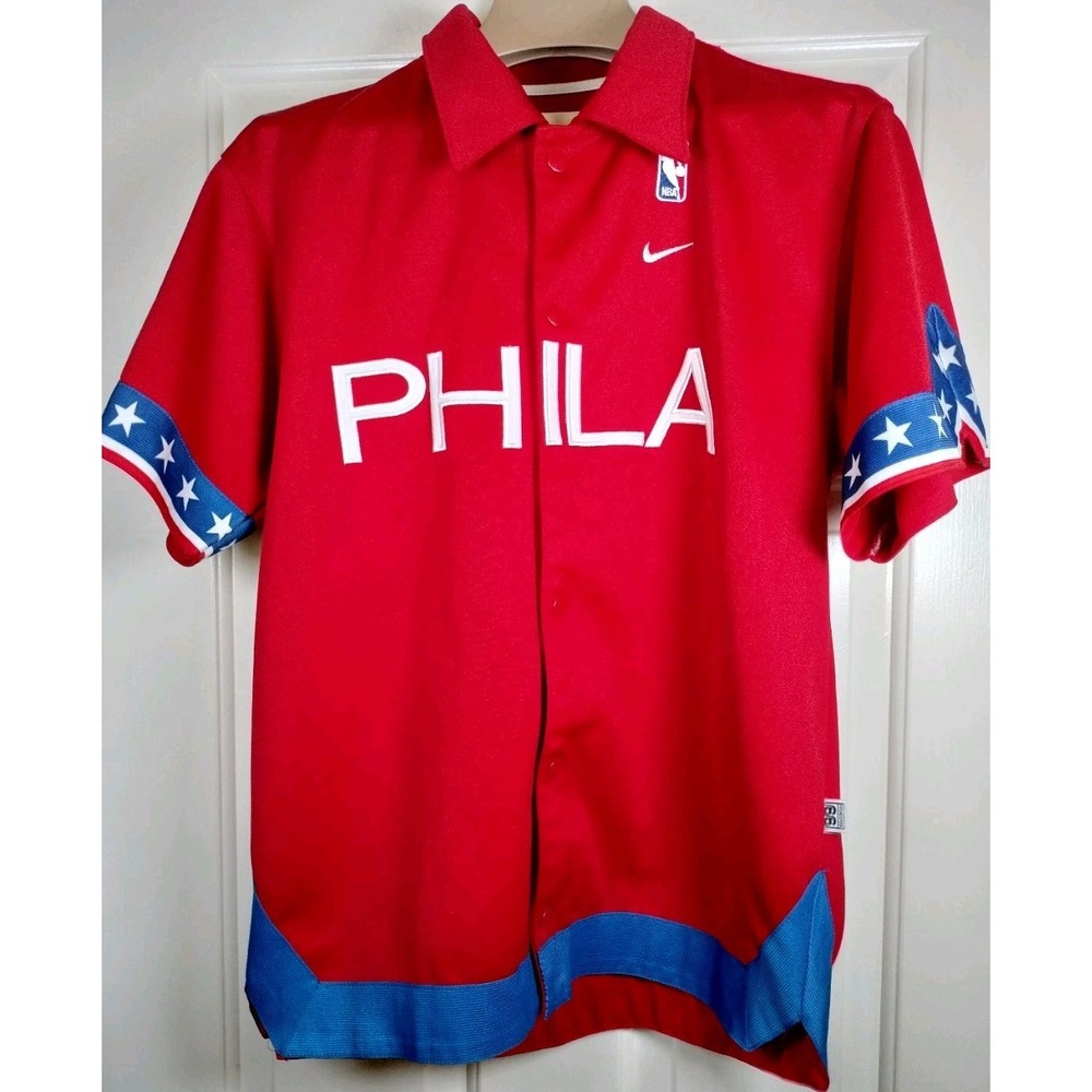 Vintage Nike Philadelphia 76ers NBA Warm Up Shirt Youth Large 16/18 Fits Mens S.
